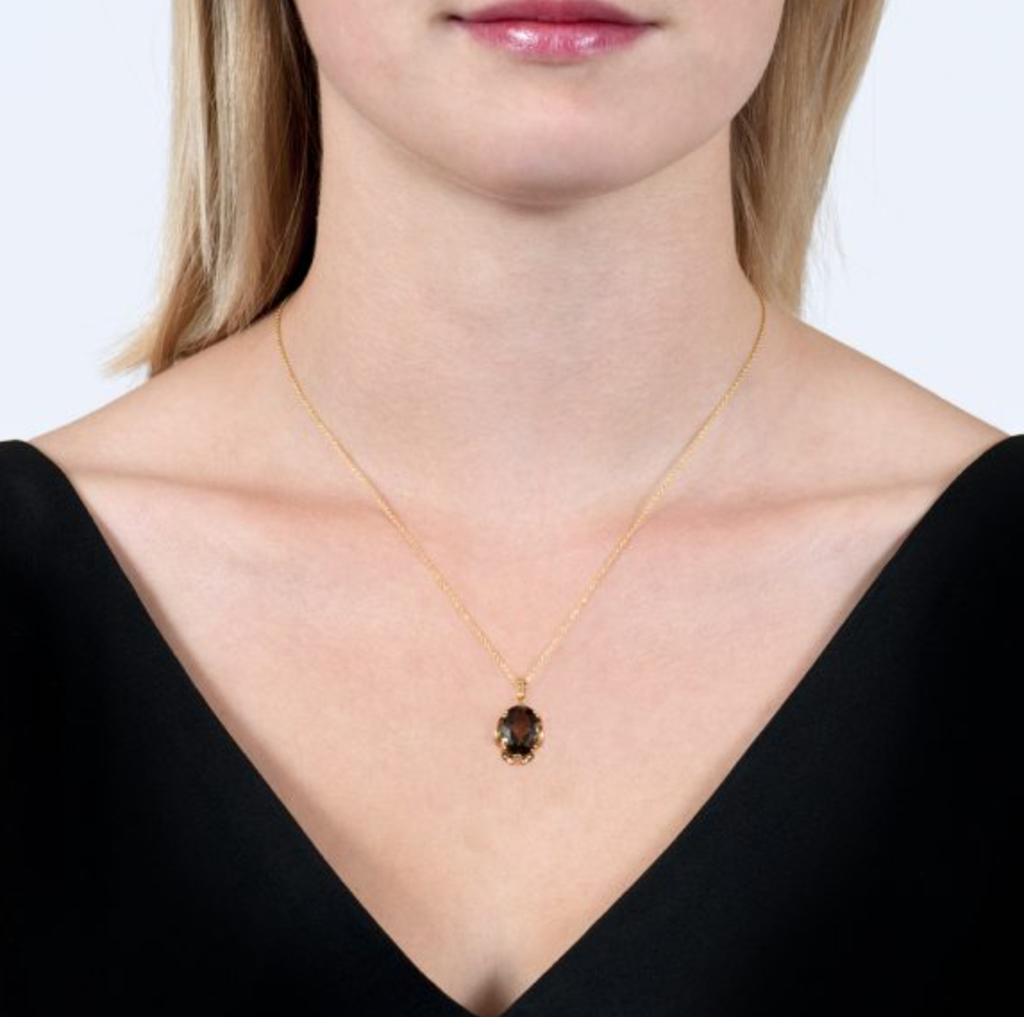 Smoky Quartz Cocktail Pendant Necklace