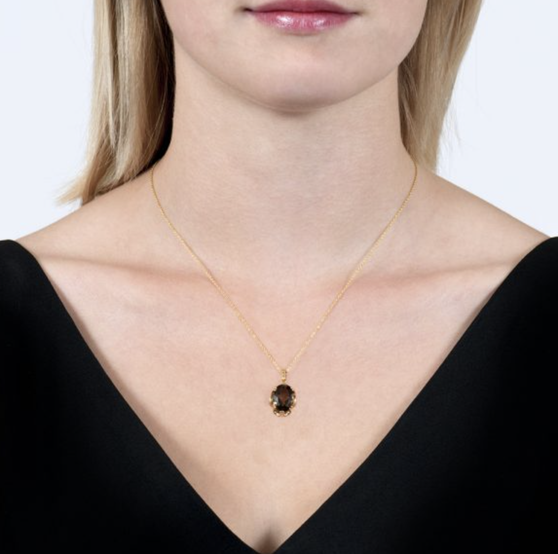 Smoky Quartz Cocktail Pendant Necklace